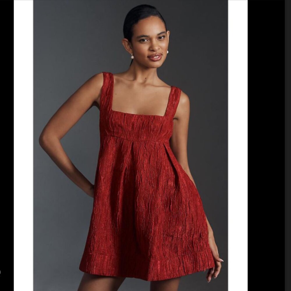 Brand New Maeve Women's Sleeveless Square-Neck Textured Babydoll Mini Dress